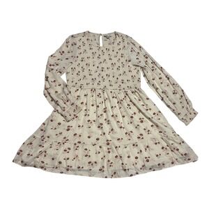 American Eagle Cream & Rust Floral Dress Smocked Long Sleeve Boho Casual Sz L